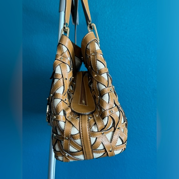 Michael Kors RAVEN Studded Woven Leather Large Shoulder Bag Tote - Picture 8 of 16